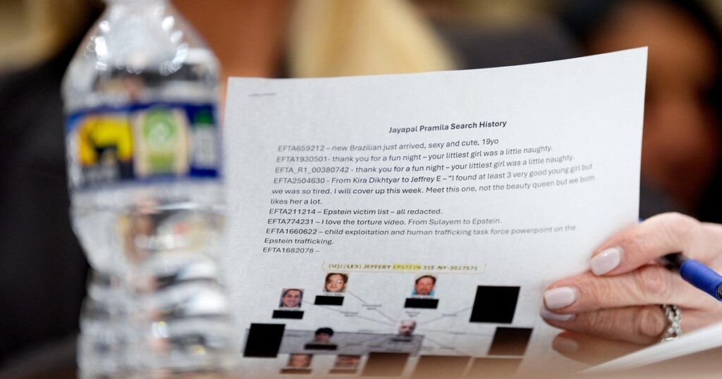 Bondi had list of a Democratic lawmaker’s Epstein files “search history” during Capitol Hill hearing