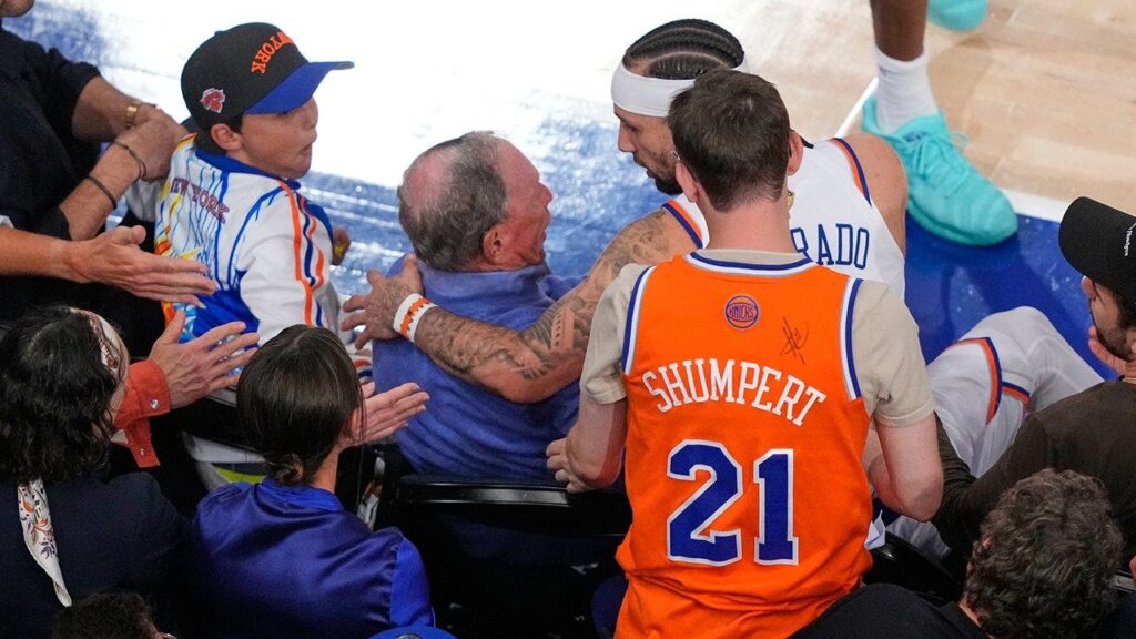 Knicks guard Jose Alvarado nearly crushes Michael Bloomberg diving into stands