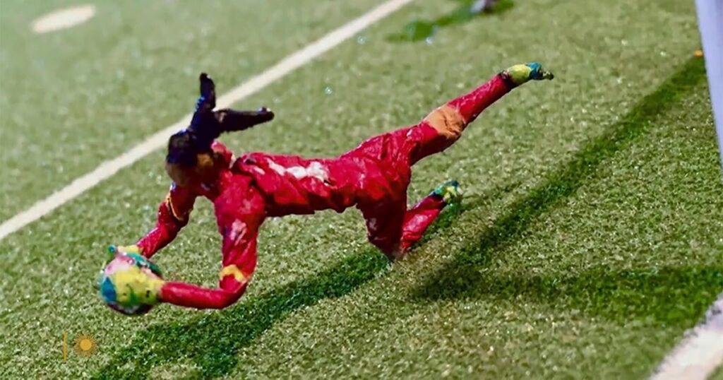 Soccer art made from gum wrappers