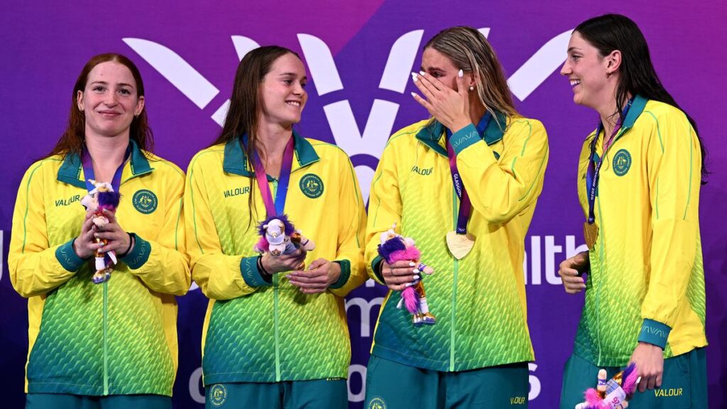 Commonwealth Games: Shayna Jack moved to tears amid ceremony for women’s 4x100m freestyle relay gold medal win