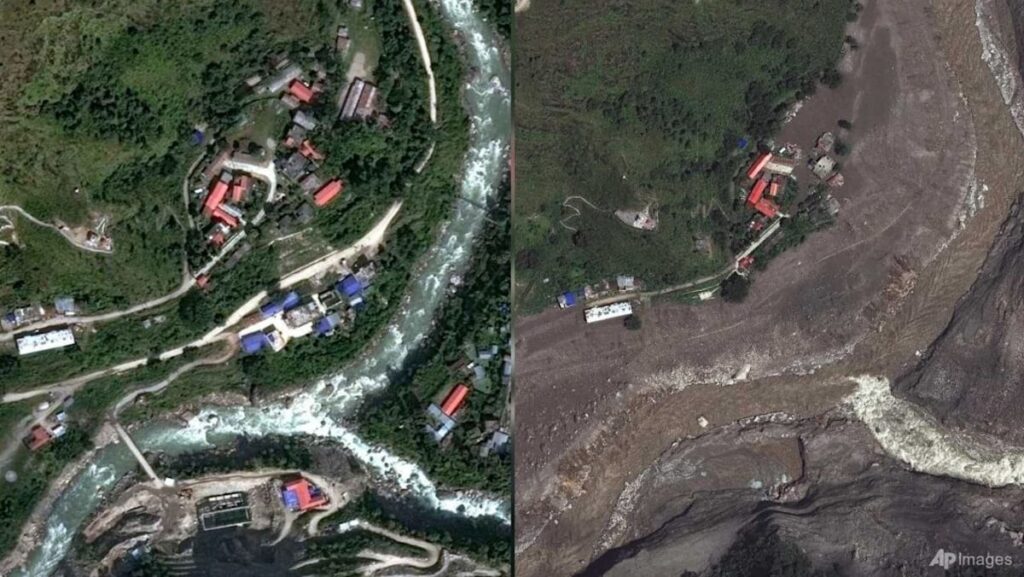 Satellite images show bedrock and glacier collapsed on Nepal-China border, then rivers flooded