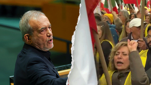 Iranian president called a terrorist by protesters outside UN assembly