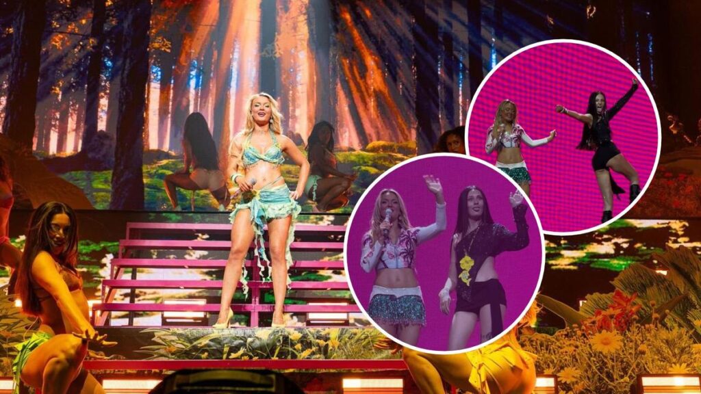 Perth teen Bailee Nathan dances with Zara Larsson onstage at pop star’s RAC Arena concert