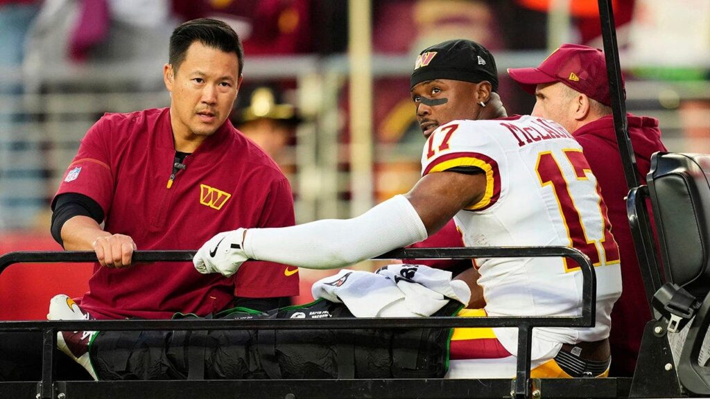 Commanders star wide receiver Terry McLaurin out for season with patellar tendon injury, coach says