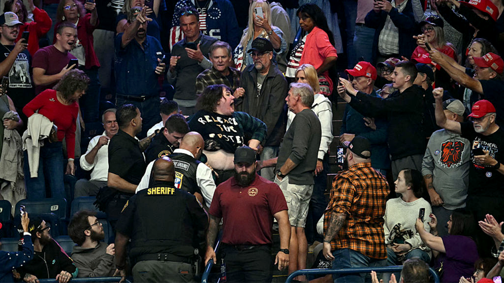 Heckler in ‘Release the Epstein Files’ shirt punched at Trump rally in Ohio